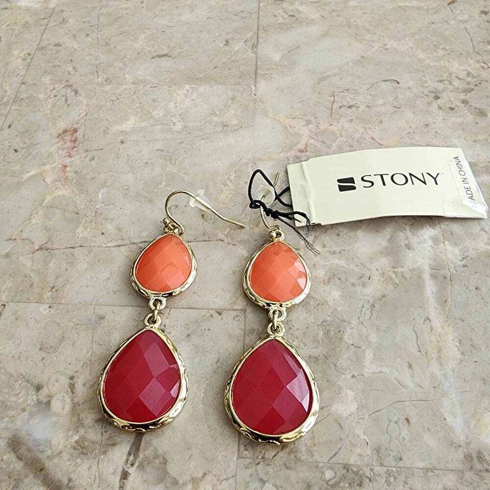 Stony Orange and Pink Drop Earrings